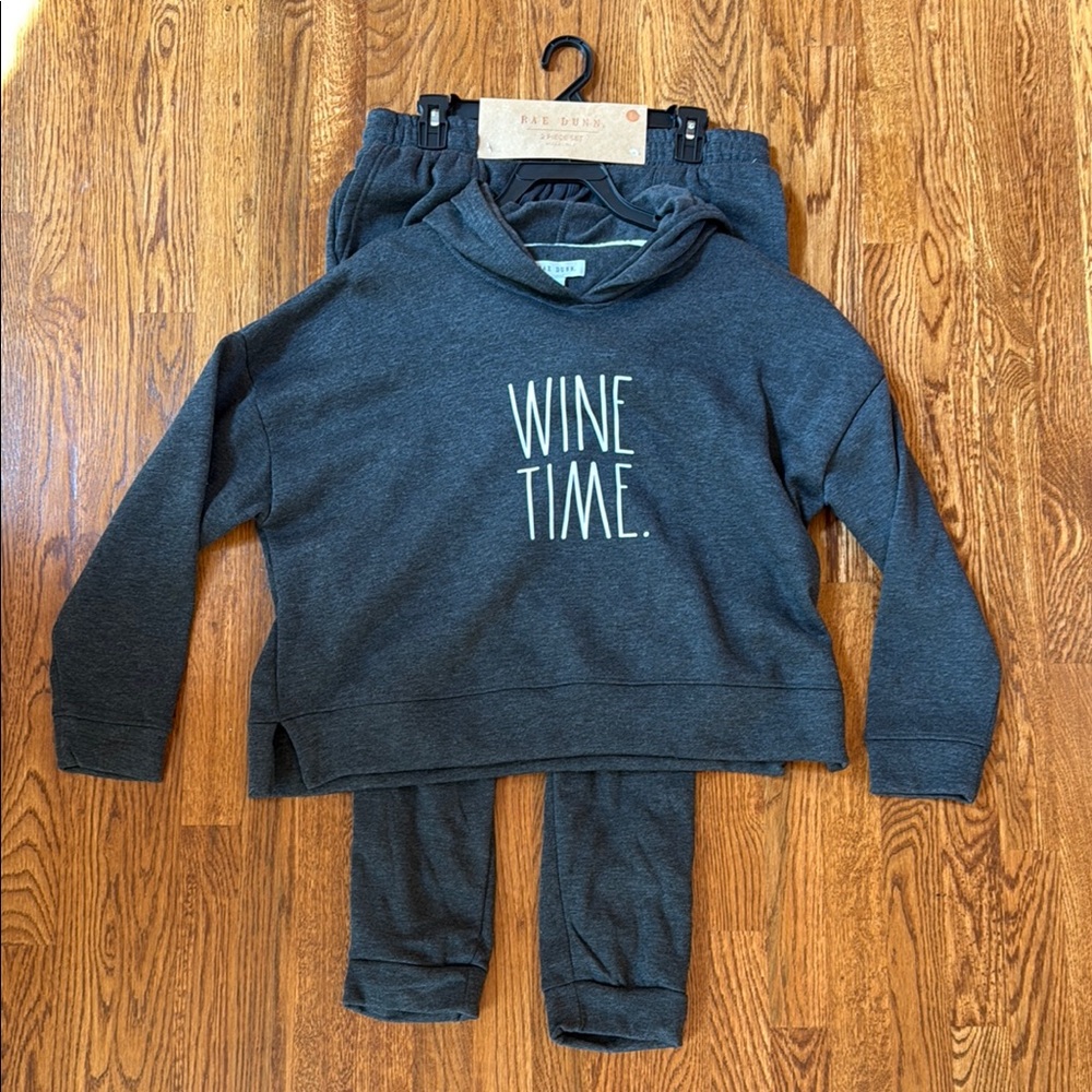 Rae Dunn Gray 'Wine Time' Hoodie Set